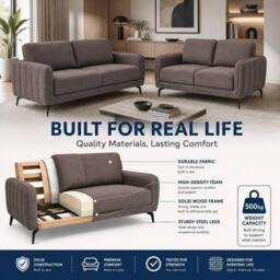 Bravich LTD Brixton Fabric Sofa Modern Scandinavian Living Room Settee in Dark Brown - Size: 2 Pack - thumbnail 7