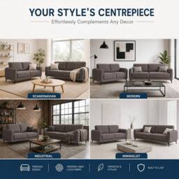 Bravich LTD Brixton Fabric Sofa Modern Scandinavian Living Room Settee in Dark Brown - Size: 2 Pack - thumbnail 5