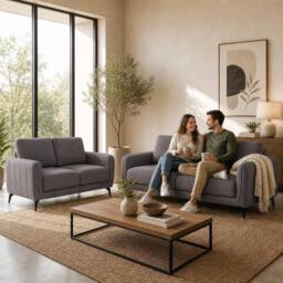 Bravich LTD Brixton Fabric Sofa Modern Scandinavian Living Room Settee in Dark Brown - Size: 2 Pack - thumbnail 2