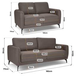 Bravich LTD Brixton Fabric Sofa Modern Scandinavian Living Room Settee in Dark Brown - Size: 2 Pack - thumbnail 9