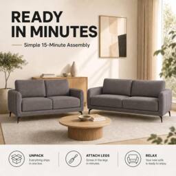 Bravich LTD Brixton Fabric Sofa Modern Scandinavian Living Room Settee in Dark Brown - Size: 2 Pack - thumbnail 6
