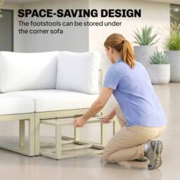 OUTSUNNY 6 PC Garden Daybed, Sectional Sofa Set with Coffee Table, Footstool in Cream - thumbnail 5