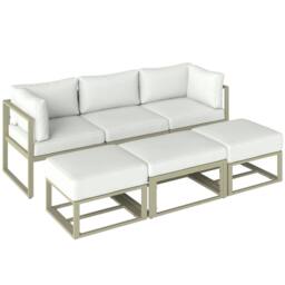OUTSUNNY 6 PC Garden Daybed, Sectional Sofa Set with Coffee Table, Footstool in Cream - thumbnail 2