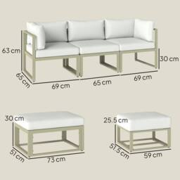 OUTSUNNY 6 PC Garden Daybed, Sectional Sofa Set with Coffee Table, Footstool in Cream - thumbnail 3