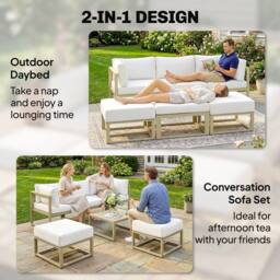 OUTSUNNY 6 PC Garden Daybed, Sectional Sofa Set with Coffee Table, Footstool in Cream - thumbnail 4