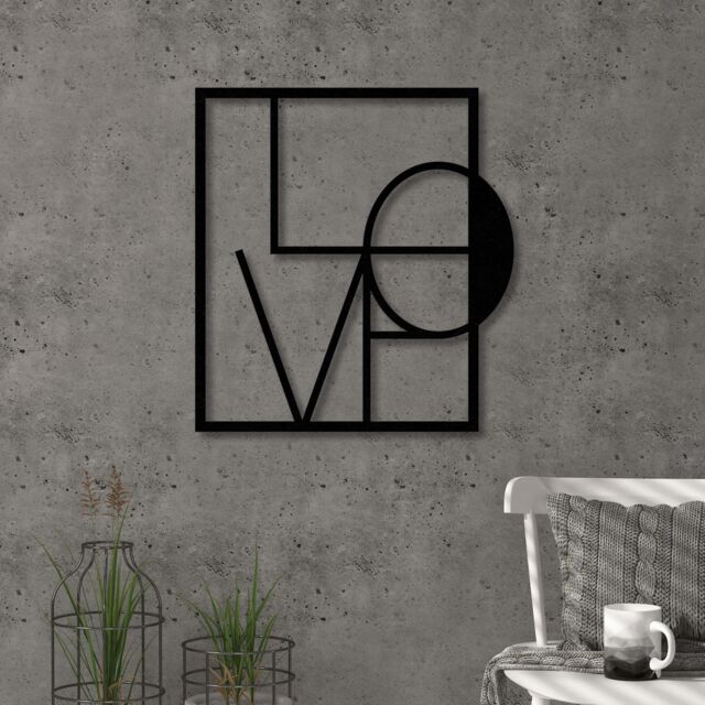 Decortie Modern Metal Wall Art 'Love' Minimalist Decorative Hanging Sculpture in Black - image 1