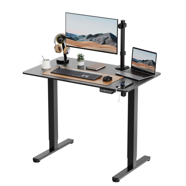 VonHaus Small Home Office Electric Standing Desk with USB-C Charging in Black - image 1