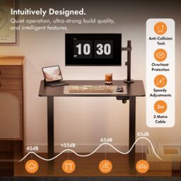 VonHaus Small Home Office Electric Standing Desk with USB-C Charging in Black - thumbnail 6