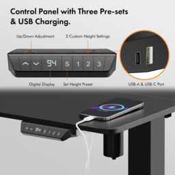 VonHaus Small Home Office Electric Standing Desk with USB-C Charging in Black - thumbnail 4