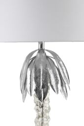 Orsina Contemporary Chrome Table Lamp With Palm Tree Base, Luxe Metal Table Lamp With White Fabric Shade in Silver - thumbnail 3