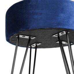 Harbour Housewares Round Velvet Footstool - H40 x D35cm - Black Hairpin Legs in Blue - thumbnail 6