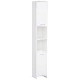 HOMCOM Bathroom Floor Storage Cabinet Slim Tallboy Door Cupboard & Shelves in White - thumbnail 2