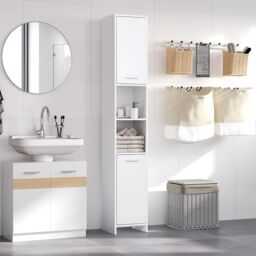 HOMCOM Bathroom Floor Storage Cabinet Slim Tallboy Door Cupboard & Shelves in White