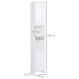 HOMCOM Bathroom Floor Storage Cabinet Slim Tallboy Door Cupboard & Shelves in White - thumbnail 3