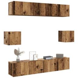 Berkfield Home Classic 6 Piece TV Cabinet Set Wall-mounted Old Wood Engineered Wood in Brown - thumbnail 2