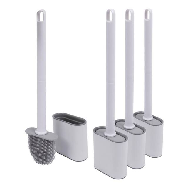 Harbour Housewares 4x Toilet Brush & Holders - Wall-Mounted TRP Silicone Bathroom Brush in White - image 1