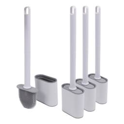 Harbour Housewares 4x Toilet Brush & Holders - Wall-Mounted TRP Silicone Bathroom Brush in White - thumbnail 1