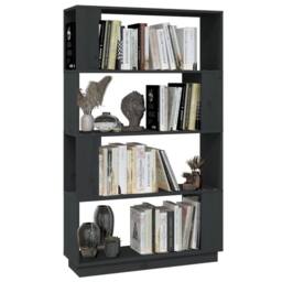Berkfield Home Book Cabinet/Room Divider Grey 80x25x132 cm Solid Wood Pine - Size: 80 x 25 x 132 cm - thumbnail 4