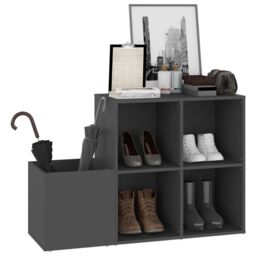 Berkfield Home Hall Shoe Cabinet Grey 105x35.5x70 cm Engineered Wood - thumbnail 4