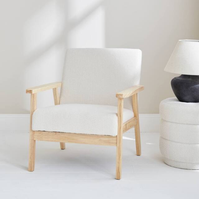 sweeek Scandi-style Wood Frame Armchair In Boucle Fabric in Cream - image 1
