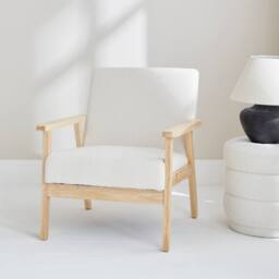 sweeek Scandi-style wood frame armchair in boucle fabric in Cream