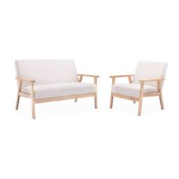 sweeek Scandi-style wood frame armchair in boucle fabric in Cream - thumbnail 8