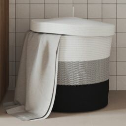 Berkfield Home Storage Basket with Lid White & Black √ò40x35 cm Cotton - Size: 40x35 cm
