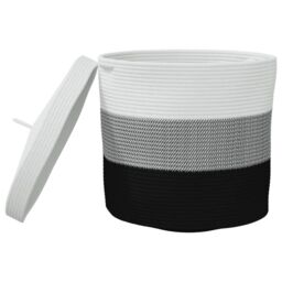 Berkfield Home Storage Basket with Lid White & Black √ò40x35 cm Cotton - Size: 40x35 cm - thumbnail 4