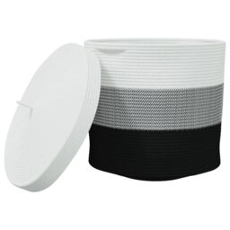 Berkfield Home Storage Basket with Lid White & Black √ò40x35 cm Cotton - Size: 40x35 cm - thumbnail 2