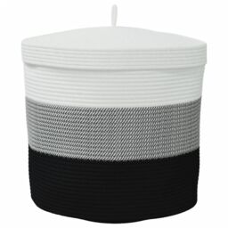 Berkfield Home Storage Basket with Lid White & Black √ò40x35 cm Cotton - Size: 40x35 cm - thumbnail 6
