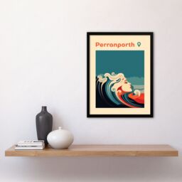 Artery8 Wall Art Print The Seaside Calls Perranporth Beach England UK Modern Woman of the Waves Sea Siren Ocean Art Framed in Blue - Size: A4 - thumbnail 4
