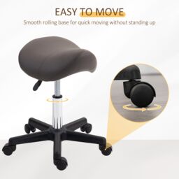 HOMCOM Saddle Stool Adjustable Rolling Salon Chair for Massage Spa Beauty in Grey - thumbnail 5