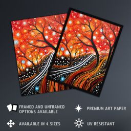 Artery8 Modern Vibrant Striking Aboriginal Style Artwork Painting Reds Orange Trees & Roots Stars & Sky Art Print Framed Poster Wall Decor - thumbnail 2