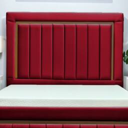 UK Bed Furniture Princess Slatted Base Upholstered Bed with 48 Inch Panel Headboard in Maroon - Size: Super King - thumbnail 2