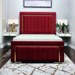 UK Bed Furniture Princess Slatted Base Upholstered Bed with 48 Inch Panel Headboard in Maroon - Size: Super King - thumbnail 1