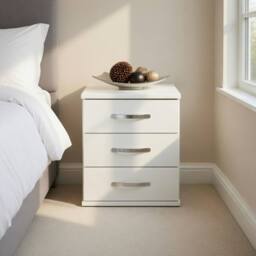 KDMD Duo 3 Drawer White Bedside Cabinet - thumbnail 3