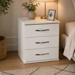 KDMD Duo 3 Drawer White Bedside Cabinet - thumbnail 1