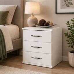 KDMD Duo 3 Drawer White Bedside Cabinet - thumbnail 2
