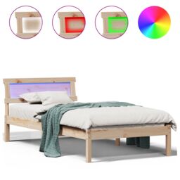 Berkfield Home with LED Strip Lights with Headboard Brown 100 x 200 cm Pine wood - thumbnail 4