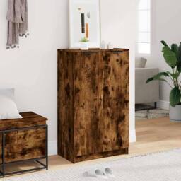 Berkfield Home Shoe Cabinet Smoked Oak 59x35x100 cm Engineered Wood in Brown - Size: 59 x 35 x 100 cm - thumbnail 1