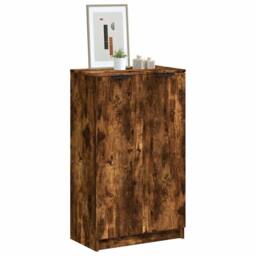Berkfield Home Shoe Cabinet Smoked Oak 59x35x100 cm Engineered Wood in Brown - Size: 59 x 35 x 100 cm - thumbnail 2