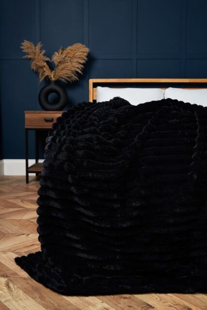 BHS Jumbo Cord Throw with Plain Velvet Backing in Black - Size: 127 cm x 152 cm - image 1