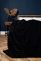 BHS Jumbo Cord Throw with Plain Velvet Backing in Black - Size: 127 cm x 152 cm