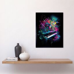 "Artery8 Wall Art Print Melodic Explosion Piano Bursting in Vibrant Colours Modern Acrylic Paint Painting Art Framed in Black - Size: W12"" x H16""" - thumbnail 2