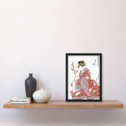 Artery8 Utamaro Kitagawa Framed Wall Art Print Courtesan Tsukasa Of Ogiya in Pink - Size: A4 - thumbnail 2
