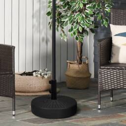 OUTSUNNY 29kg Round Parasol Base w/ Rattan Effect, Plastic Umbrella Stand, Black