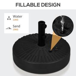 OUTSUNNY 29kg Round Parasol Base w/ Rattan Effect, Plastic Umbrella Stand, Black - thumbnail 6