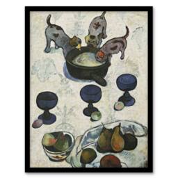 Artery8 Still Life with Three Puppies Paul Gauguin Framed Wall Art Print in White - Size: A4 - thumbnail 1
