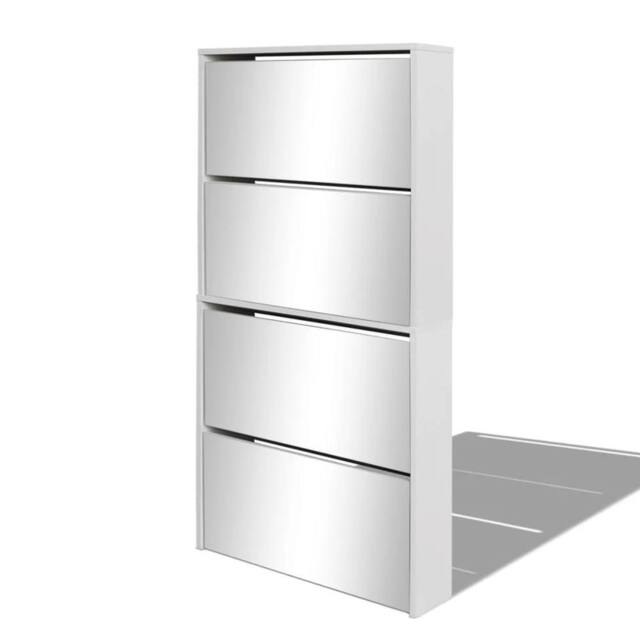 Berkfield Home Shoe Cabinet 4-Layer Mirror White 63x17x134 cm - Size: 63 x 17 x 134 cm - image 1