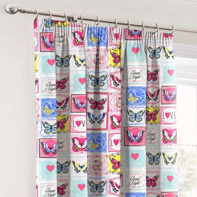 Velosso Butterfly Maison Pencil Pleat Curtains - Size: 168 cm width x 183 cm drop